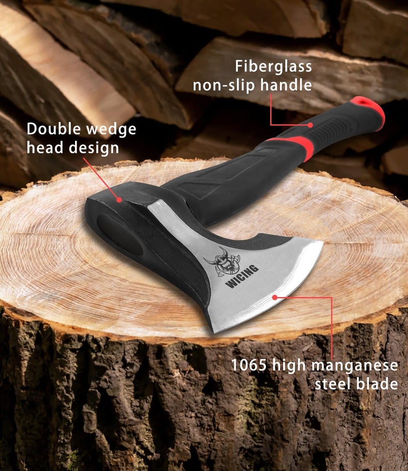 WICING 15 inch Hatchet for Small to Medium Size Kindling, Splitting Axe 1065 High Manganese Steel and Ergonomic Fiberglass Handle, 2.3 pounds - Image 3